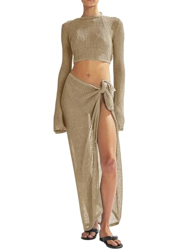 LANNEW Women's Swimsuits Cover Ups Set for Crochet Bathing Suit Hollow Out 2 Piece Bikini Coverup Beach Swimwear - Image 1