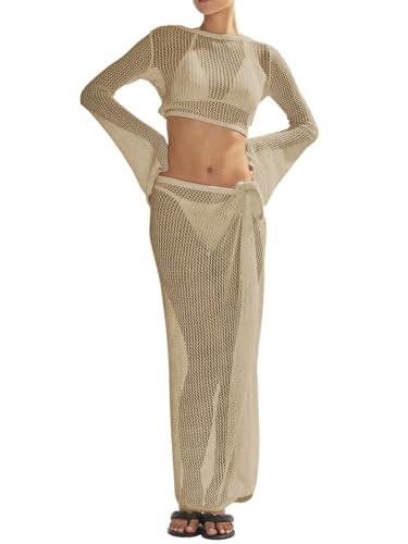 LANNEW Women's Swimsuits Cover Ups Set for Crochet Bathing Suit Hollow Out 2 Piece Bikini Coverup Beach Swimwear - Image 2