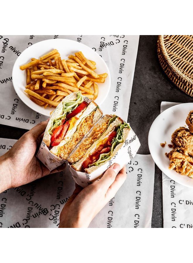 Fried Food Oil Absorbing Paper For Kitchen Frying Food Special Oil-removing Barbecue French Fries Fried Chicken Packing Paper Pad Oil Paper-Color:100 Sheets-Specifications:French English 22*22cm - Image 2