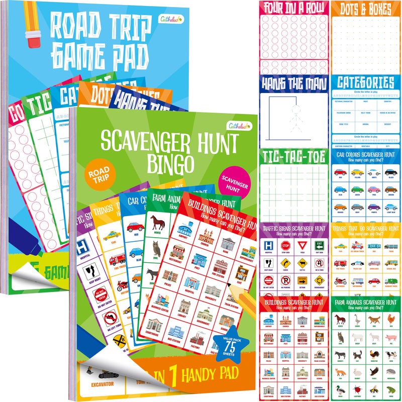 Gethelud 2 Pack Road Trip Game Pads, 10 Games (Categories, Dot & Boxes, Tic-tac-Toe, Scavenger Hunt Bingo), Pen Pencil Paper Game, Plane Trip/Car Travel/Getaway Activity Pad for Kid, Adult - Image 1