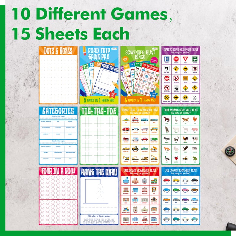 Gethelud 2 Pack Road Trip Game Pads, 10 Games (Categories, Dot & Boxes, Tic-tac-Toe, Scavenger Hunt Bingo), Pen Pencil Paper Game, Plane Trip/Car Travel/Getaway Activity Pad for Kid, Adult - Image 3