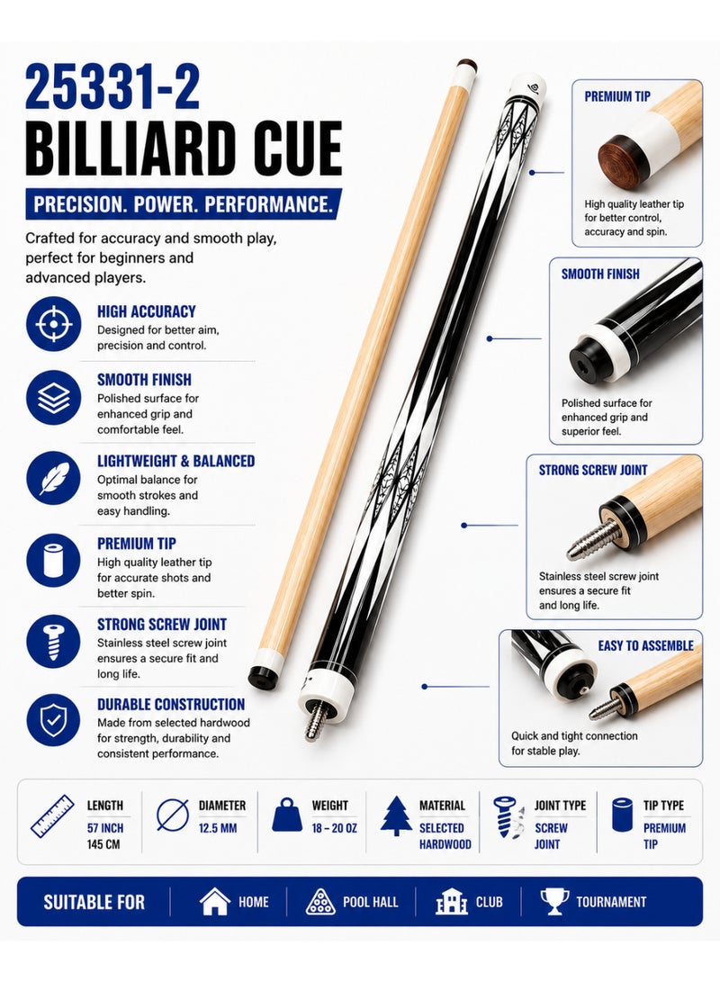 25331-2 Professional Billiard Cue Stick 57 Inch / 145CM Wooden Pool Cue With Premium Tip & Screw Joint - Image 5