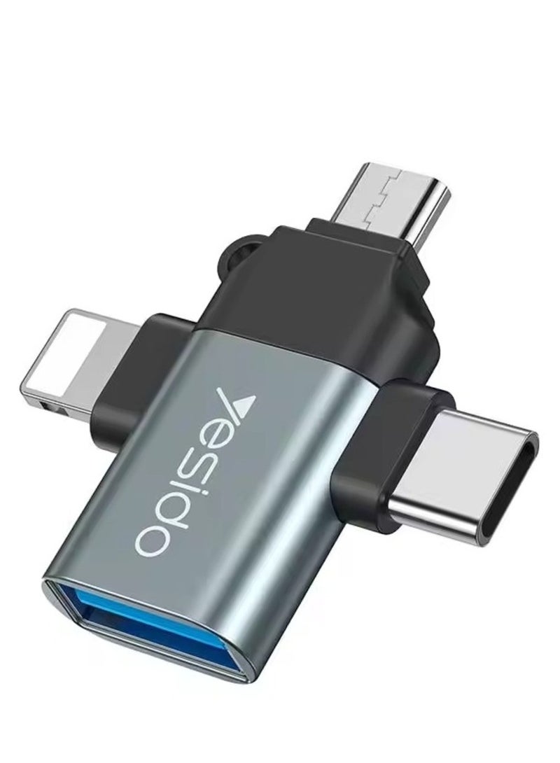 Yesido 3-in-1 USB-C to Micro 8-Pin OTG Adapter Mobile Phone to USB 3.0 for IP for Computer Use - Image 1