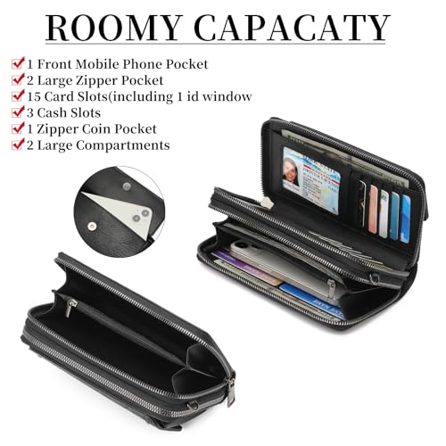 FALAN MULE Crossbody Bags for Women Small Leather Cell Phone Wallet Wristlet Purse with Zip Around 2 Strap - Image 3