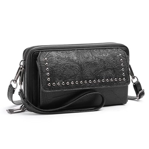 FALAN MULE Crossbody Bags for Women Small Leather Cell Phone Wallet Wristlet Purse with Zip Around 2 Strap - Image 1