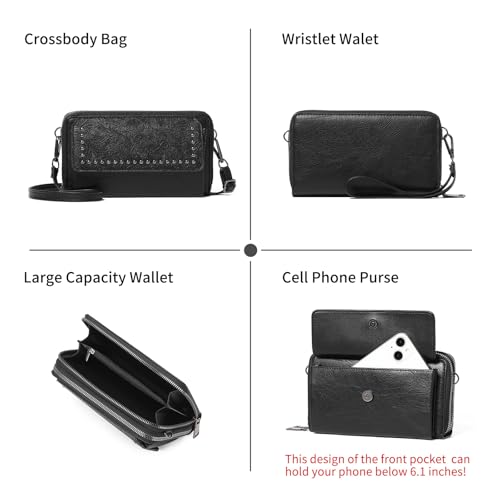 FALAN MULE Crossbody Bags for Women Small Leather Cell Phone Wallet Wristlet Purse with Zip Around 2 Strap - Image 5