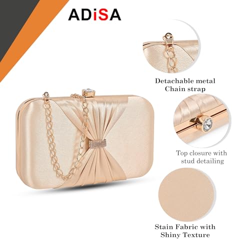 ADISA bow formal party clutch with gold chain for women and girls (CL102-GOL) - Image 3