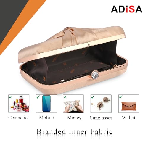 ADISA bow formal party clutch with gold chain for women and girls (CL102-GOL) - Image 4