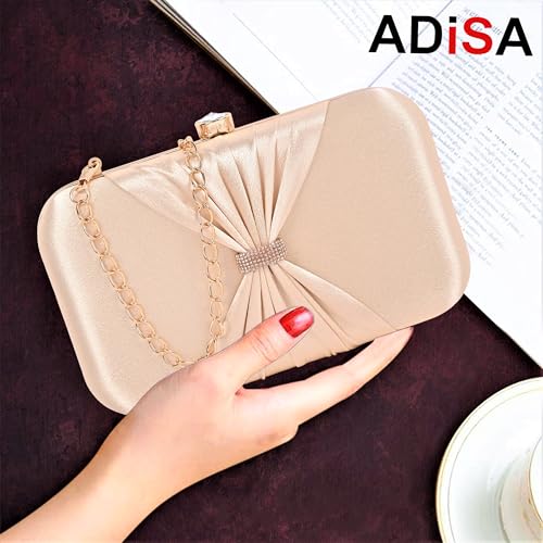ADISA bow formal party clutch with gold chain for women and girls (CL102-GOL) - Image 5