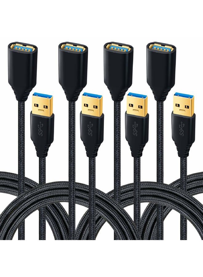Besgoods كابل تمديد USB 3.0، 4 حزمة [6 قدم] USB A ذكر إلى أنثى كابل موسع مضفر 5Gbps لنقل البيانات السريع لمحرك الأقراص، لوحة المفاتيح، الفأرة، كاميرا الويب، محرك USB، الطابعة - أسود - Image 1