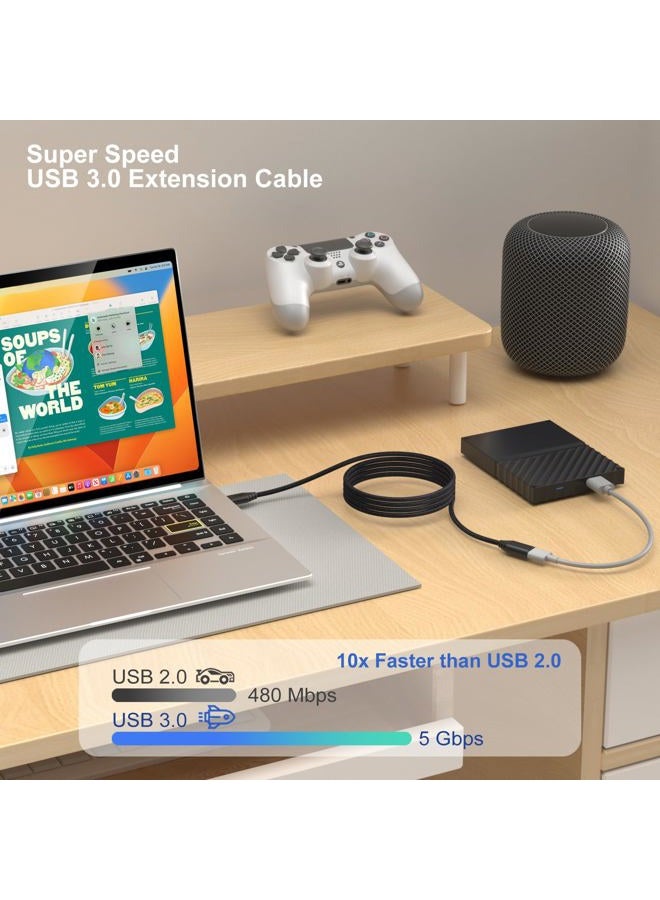 Besgoods كابل تمديد USB 3.0، 4 حزمة [6 قدم] USB A ذكر إلى أنثى كابل موسع مضفر 5Gbps لنقل البيانات السريع لمحرك الأقراص، لوحة المفاتيح، الفأرة، كاميرا الويب، محرك USB، الطابعة - أسود - Image 3