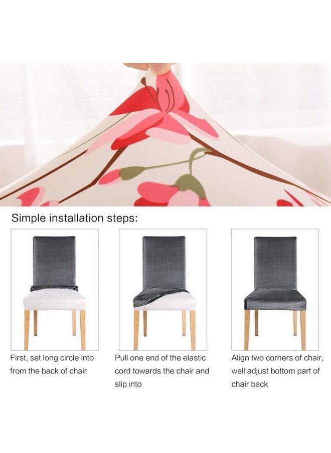 Styleys Styleys Elastic Chair Cover Stretch Removable Washable Short Dining Chair Cover Protector Seat Slipcover (Set of 6, Pink Flowers, SD3217)  - Image 4