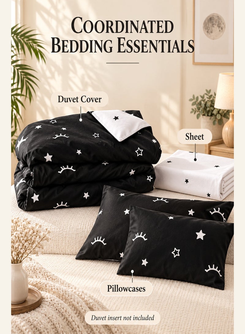 MOON HOME King/Queen/Single size Soft and Breathable Microfiber Hypoallergenic Beautiful Design Duvet Cover Set ,set includes 1 Comforter Cover, 1 Fitted Bedsheet, 4 Pillowcases - Image 3