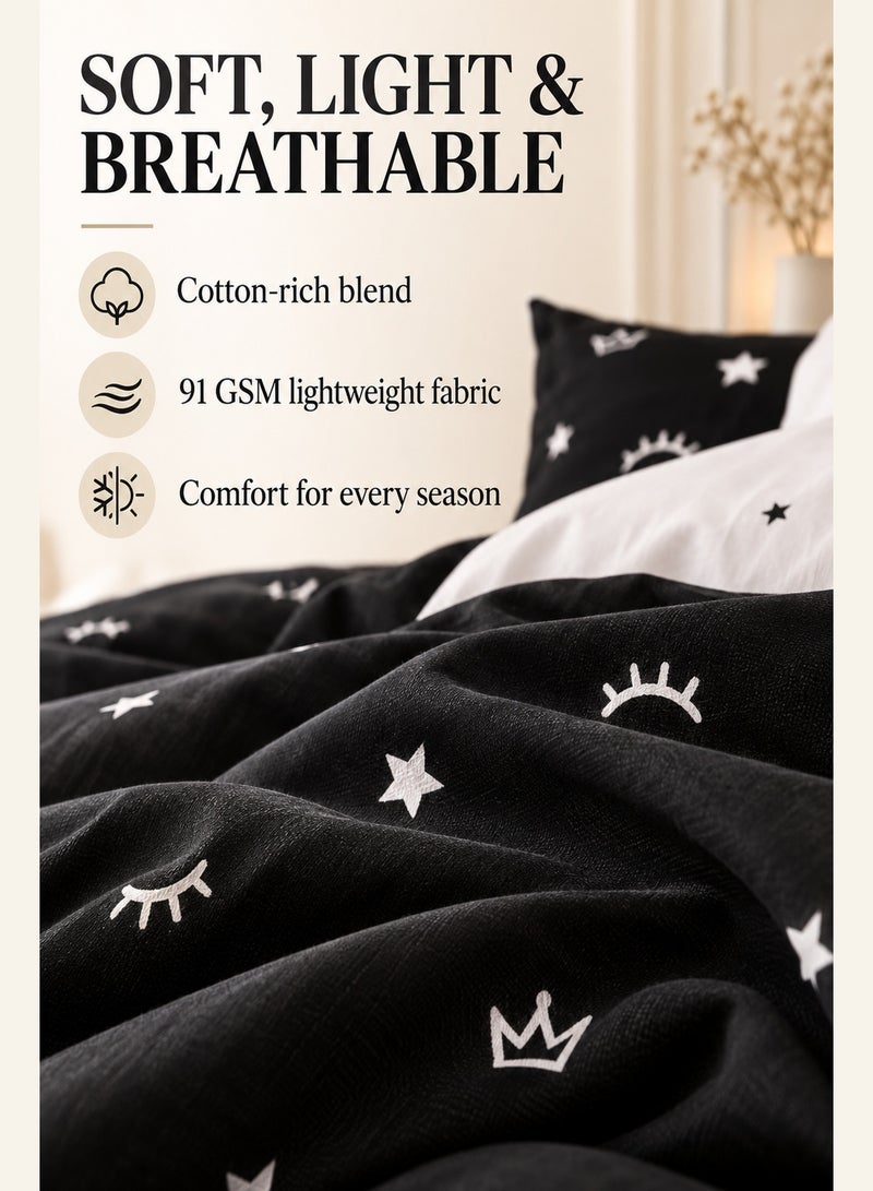 MOON HOME King/Queen/Single size Soft and Breathable Microfiber Hypoallergenic Beautiful Design Duvet Cover Set ,set includes 1 Comforter Cover, 1 Fitted Bedsheet, 4 Pillowcases - Image 4