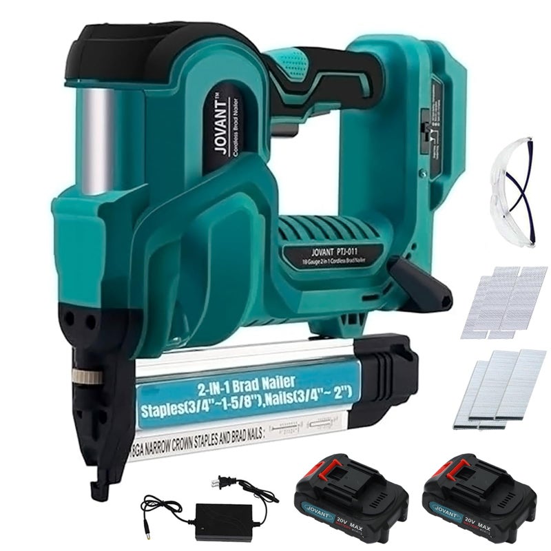 jovant Brad Nailer Electric, 18 Gauge Brad Nail Gun, 2-in-1 Brad Nailer with 800pcs Nails&Staples, Nail Gun with 2Ã—2.0Ah Batteries, for Woodworking, Home Improvement JOVANT - Image 1