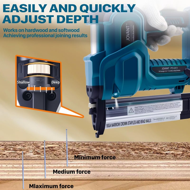 jovant Brad Nailer Electric, 18 Gauge Brad Nail Gun, 2-in-1 Brad Nailer with 800pcs Nails&Staples, Nail Gun with 2Ã—2.0Ah Batteries, for Woodworking, Home Improvement JOVANT - Image 4