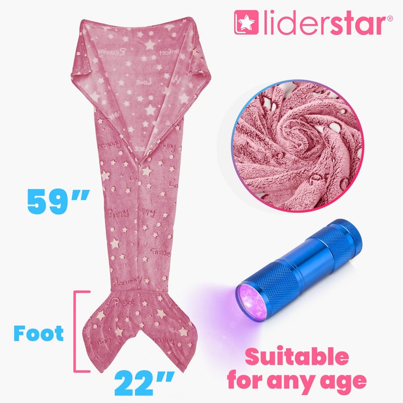 LIDERSTAR Mermaid Tail Blanket for Girls Glow in The Dark Blanket  Snuggle Girls Throw  Plush Cozy Soft Fleece Girls Blanket Age 1-10  Toddler Mermaid Tail Blanket  Birthday Gift  Sleeping Bag All Seasons Pink - Image 5