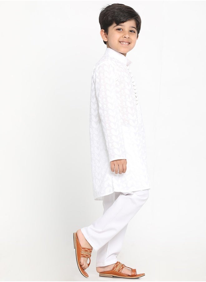 PRASHA - Boys' White Cotton Kurta Pyjama Set - Image 1