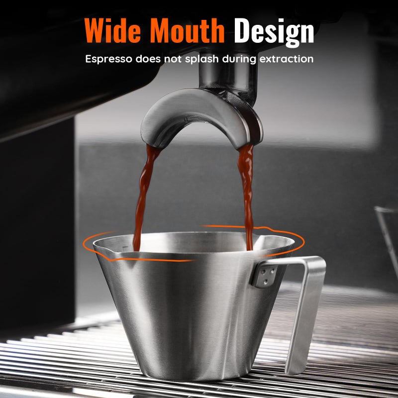 ‎YARRAMATE YARRAMATE Espresso Cup with Handle, Stainless Steel Espresso Accessories, Double Spout Metal Measuring Cup with Dual Scale, Espresso Shot pitcher with V-Shaped Mouth, 3.4OZ/100ML - Image 5