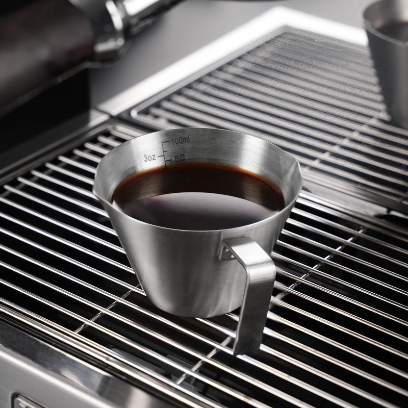‎YARRAMATE YARRAMATE Espresso Cup with Handle, Stainless Steel Espresso Accessories, Double Spout Metal Measuring Cup with Dual Scale, Espresso Shot pitcher with V-Shaped Mouth, 3.4OZ/100ML - Image 2