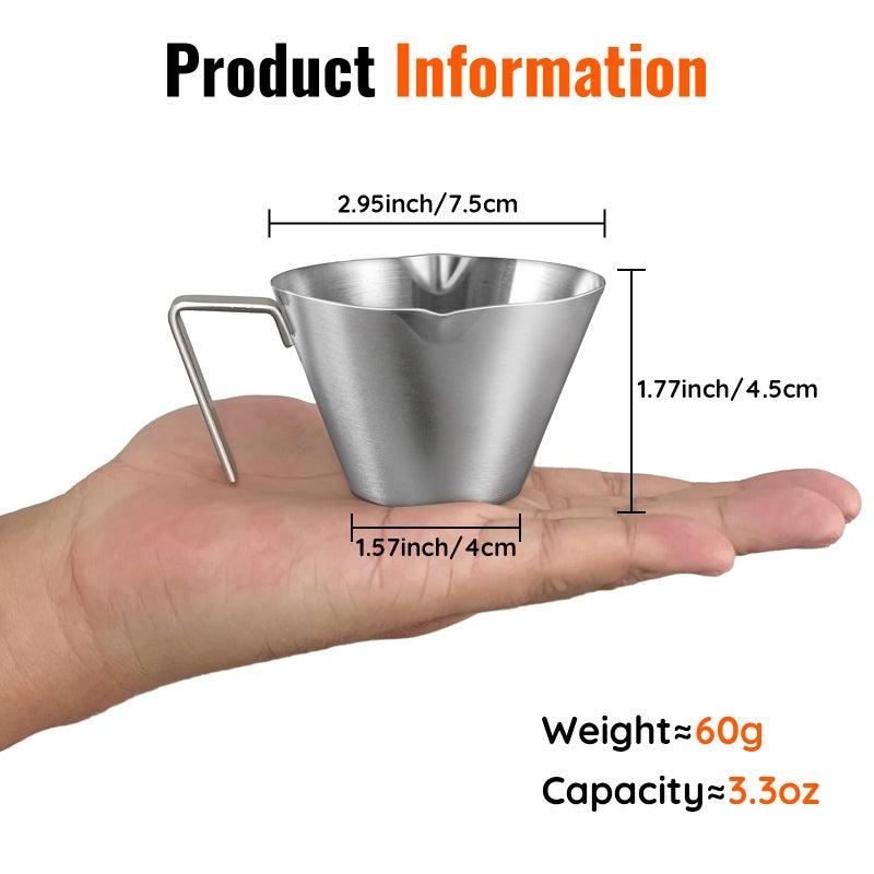 ‎YARRAMATE YARRAMATE Espresso Cup with Handle, Stainless Steel Espresso Accessories, Double Spout Metal Measuring Cup with Dual Scale, Espresso Shot pitcher with V-Shaped Mouth, 3.4OZ/100ML - Image 3
