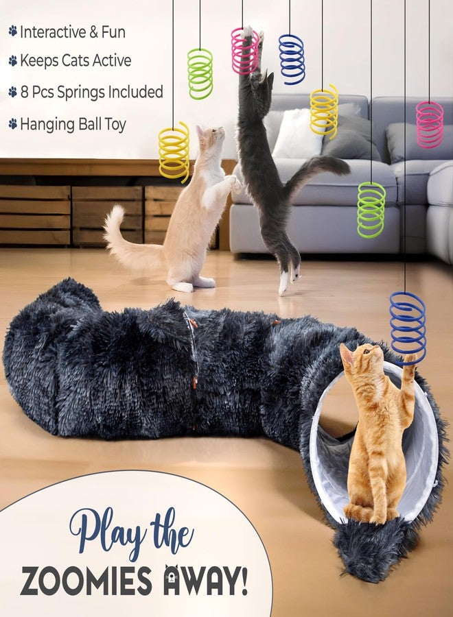 Crafts Central سرير نفق للقطط مع 8 ألعاب زنبركية - كهف قطط مخملي للقطط المنزلية - أنفاق دائرية متعددة الاستخدامات للقطط المنزلية - نفق سرير قابل للطي للقطط الصغيرة - Image 5
