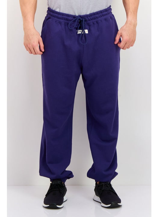Men Regular Fit Plain Jogger Pants, Navy Blue