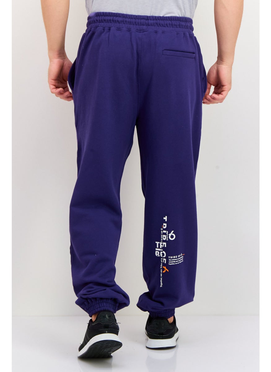 Men Regular Fit Plain Jogger Pants, Navy Blue