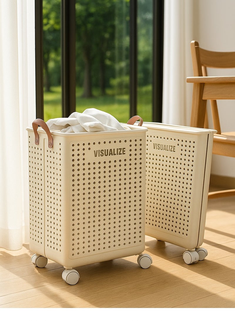 المفرج سلة ملابس غسيل أنيقة بعجلات قابلة للطي