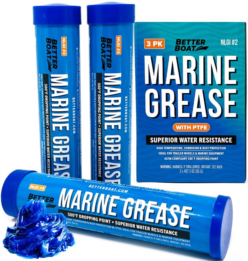 3PK Mini Marine Grease Tube 3 Oz Cartridge Waterproof High Temp Wheel Bearing Lubricant NLGI 2 for Boat Trailer Bearings and Grease Guns 3Pack