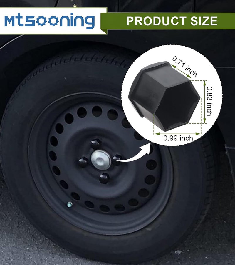 Mtsooning 21 Pcs Car Wheel Nut Caps, 21mm Universal Nut Lug Covers, Auto Hub Bolt Head Protector with Remover Clip, Black Universal Waterproof Dustproof Tire Screw Caps - Image 2
