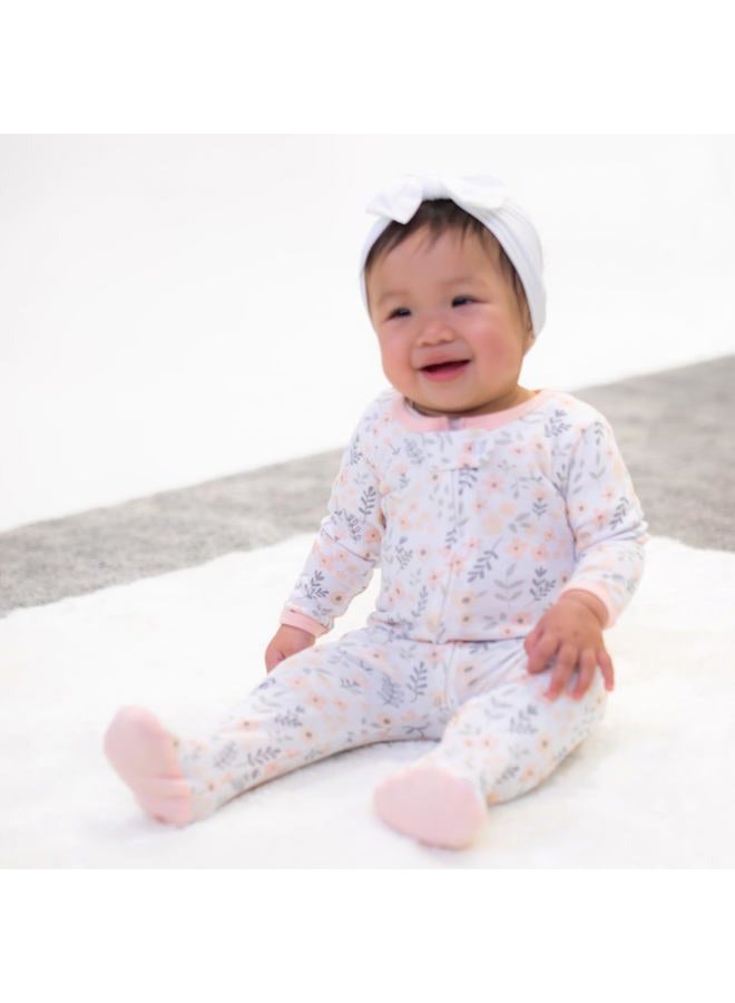 The Peanut Shell Flowers & Stars 3 Pack Footed Sleepers for Baby Girls (Newborn) Pink - Image 2