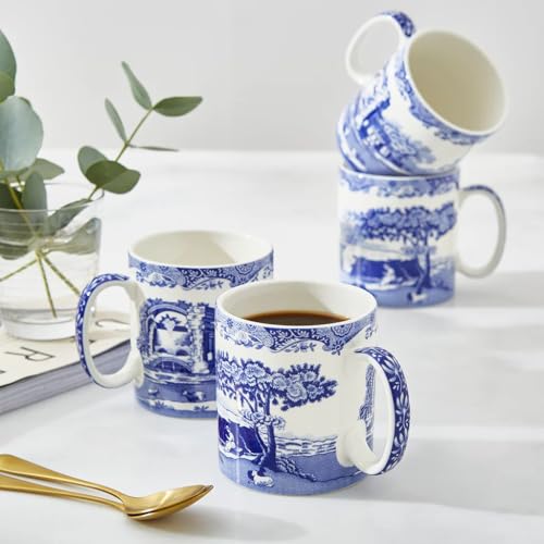 Spode كوب سبود الأزرق الإيطالي سعة 16 أونصة - تصميم مناظر طبيعية وحدود زخرفية - كوب أنيق للمشروبات الساخنة للشاي والقهوة - أدوات شرب لطاولة البرانش - هدية رائعة لجمع الهدايا - Image 4