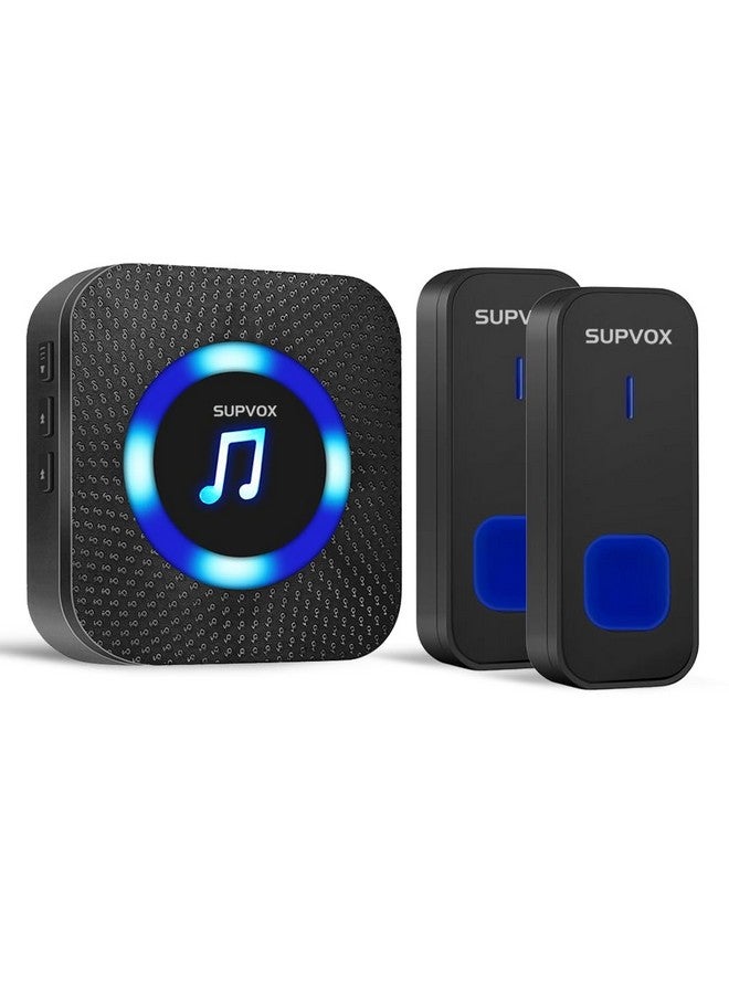 سوبفوكس جرس باب Supvox® للمنزل، جرس لاسلكي للمكتب، 2 جهاز استقبال و1 جهاز إرسال، جرس اتصال لاسلكي مقاوم للماء IP55، جرس بعيد المدى مع مؤشر ضوئي LED و55 نغمة رنين، جرس باب - Image 1