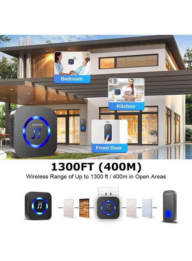 سوبفوكس جرس باب Supvox® للمنزل، جرس لاسلكي للمكتب، 2 جهاز استقبال و1 جهاز إرسال، جرس اتصال لاسلكي مقاوم للماء IP55، جرس بعيد المدى مع مؤشر ضوئي LED و55 نغمة رنين، جرس باب - Image 3