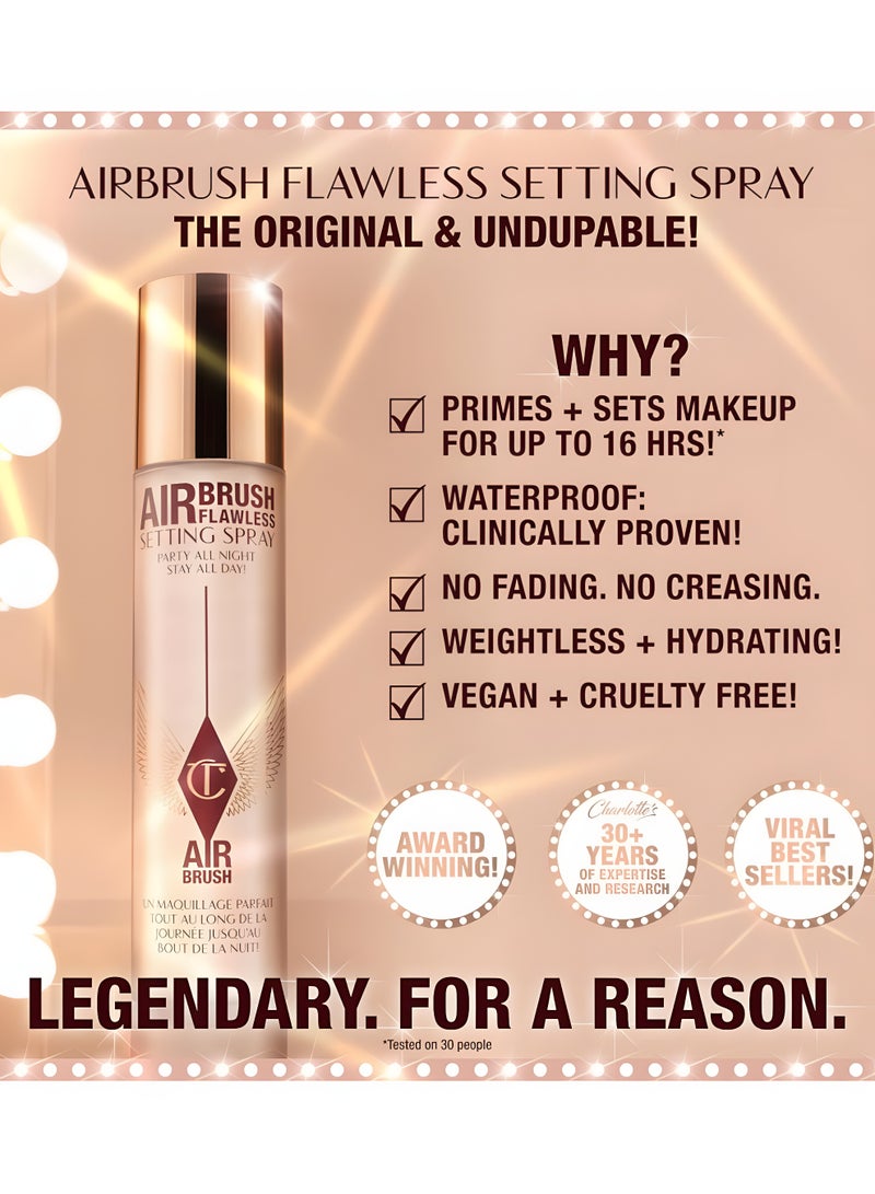 شارلوت تلبوري بخاخ تثبيت المكياج Charlotte Tilbury Airbrush Flawless، رذاذ مرطب فائق النعومة، برايمر ومثبت مكياج، مقاوم للماء، تأثير تمويه وتنعيم البشرة، ثبات يدوم 16 ساعة، مناسب لمكياج الزفاف، عبوة واحدة - Image 2
