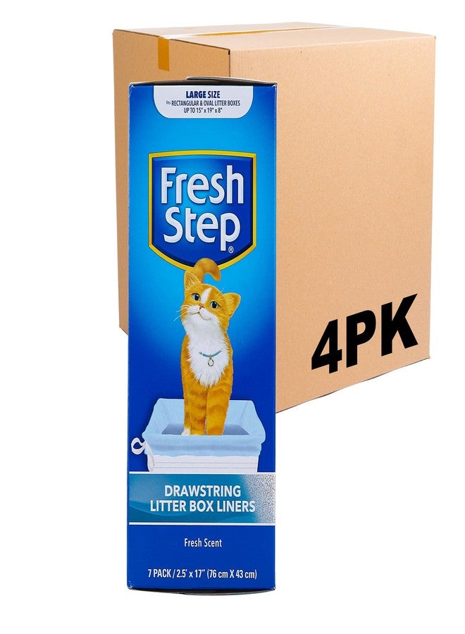 Fresh Step Drawstring Cat Litter Box Liners Scented Heavy Duty Large Oval Rectangle Pans 30x17 Inch 7 Count 4 Pack Easy Cleanup - Image 1