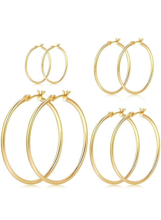 طقم أقراط ذهبية حلقية مكون من 4 أزواج للنساء، أقراط ذهبية حلقية رفيعة مضادة للحساسية للفتيات، هدايا مجوهرات عصرية - Image 2