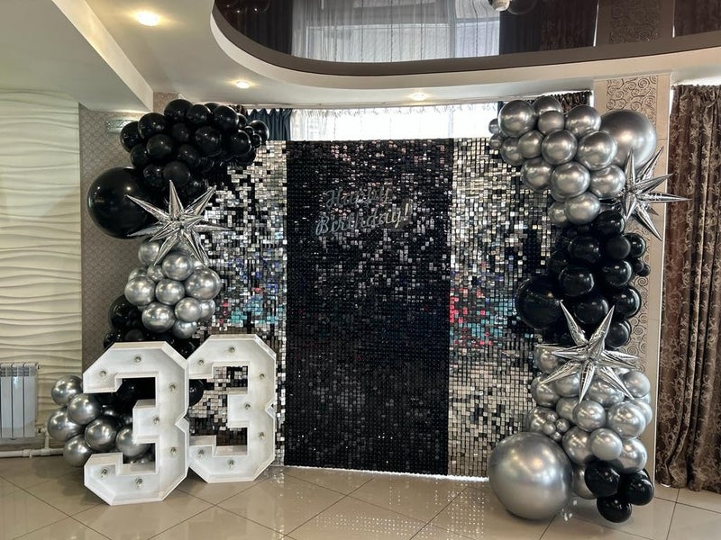 Paeyeq Black and Silver Balloon Garland Arch Kit with 3pcs Star Balloons, Silver and Black Balloon Confetti Latex Balloons for Birthday Wedding Graduation Baby Shower Disco Anniversary Party Decorations - Image 5