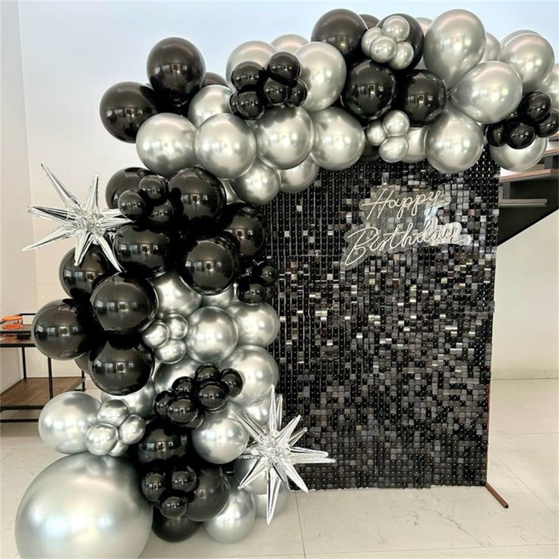 Paeyeq Black and Silver Balloon Garland Arch Kit with 3pcs Star Balloons, Silver and Black Balloon Confetti Latex Balloons for Birthday Wedding Graduation Baby Shower Disco Anniversary Party Decorations - Image 3