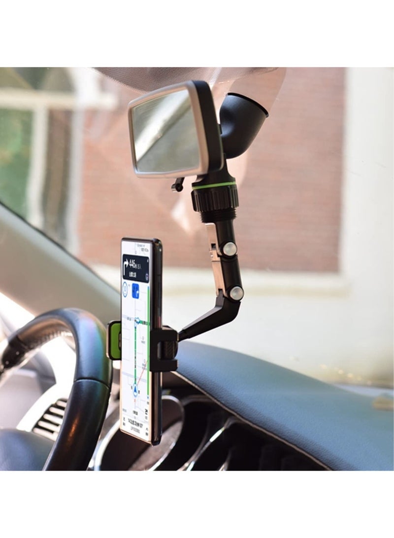 ELTRAZONE حامل هاتف مرآة الرؤية الخلفية بزاوية 360°، حامل هاتف و GPS مثبت على مرآة الرؤية الخلفية للسيارة، حامل هاتف سيارة دوار بزاوية 360 درجة، حوامل هواتف السيارات - Image 3