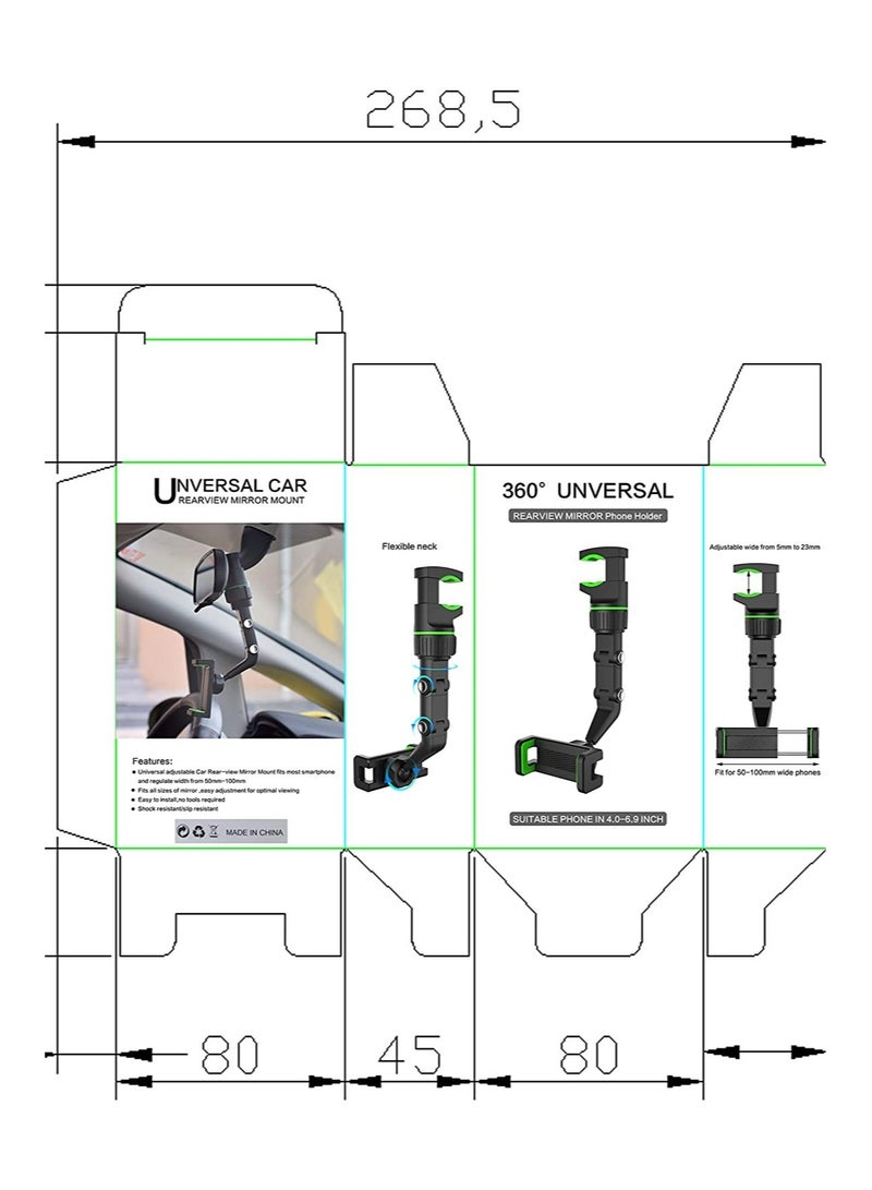 ELTRAZONE حامل هاتف مرآة الرؤية الخلفية بزاوية 360°، حامل هاتف و GPS مثبت على مرآة الرؤية الخلفية للسيارة، حامل هاتف سيارة دوار بزاوية 360 درجة، حوامل هواتف السيارات - Image 4
