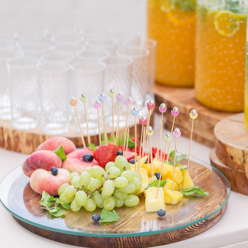 KIGEAPUEL 120 Pcs Tulip Cocktail Picks 4.7 Inch Pearl Flower Decorative Toothpicks for Easter Holiday Theme Party Spring Long Cocktail Sticks Appetizers Fruits Drink Garnish Party Supplies - Image 4