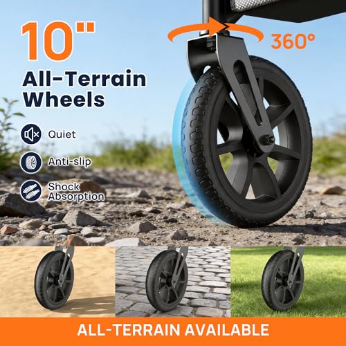 WALK MATE Rollator Walker for Seniors Taller 537ft with HeightAdjustable Seat Builtin Cable 10 Inch Wheels Walkers Compact Folding Design Mobility Walking Aid Widen Backrest Blue - Image 5