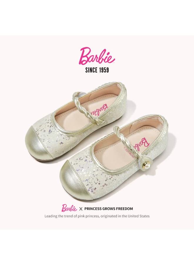 Barbie Girls' Spring Soft Sole Crystal Princess Leather Shoes Da6751, Colorful Gold, Size 30 - Image 2
