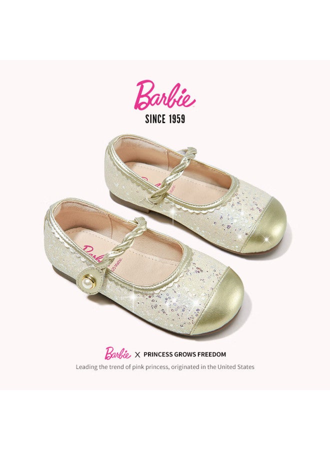 Barbie Girls' Spring Soft Sole Crystal Princess Leather Shoes Da6751, Colorful Gold, Size 30 - Image 4