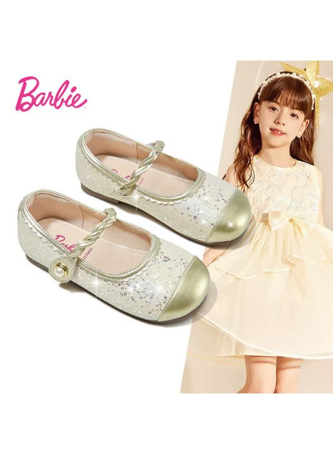 Barbie Girls' Spring Soft Sole Crystal Princess Leather Shoes Da6751, Colorful Gold, Size 30 - Image 1