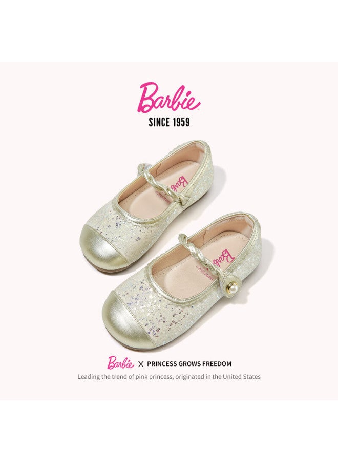 Barbie Girls' Spring Soft Sole Crystal Princess Leather Shoes Da6751, Colorful Gold, Size 30 - Image 3