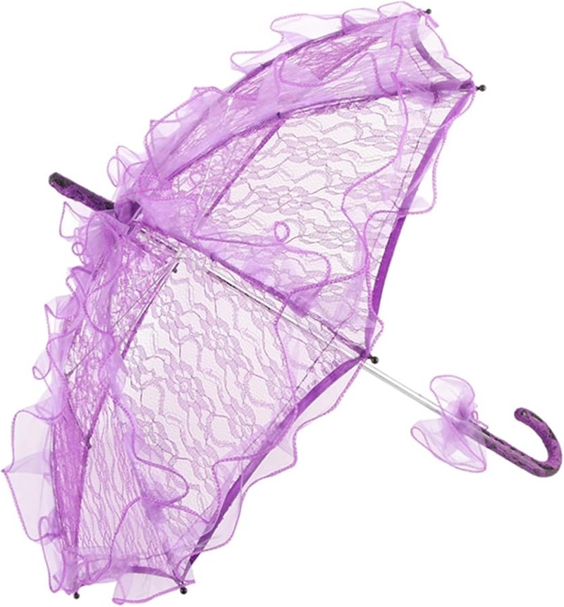 مظلة مطر أرجوانية مزينة بالدانتيل، مصنوعة يدوياً، لدعم تصوير حفلات الزفاف في المناسبات الخاصة - Image 3