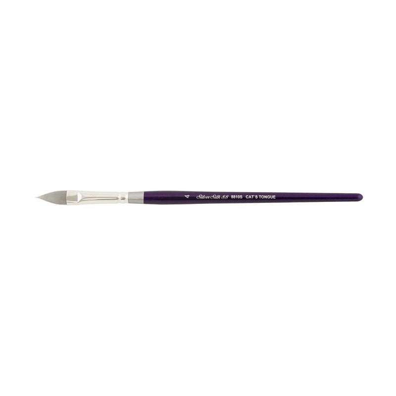 Silver Brush Limited Silver Brush Limited 8810S Silver Silk Cats Tongue Brush for Watercolor Gouache and Acrylic Paint Size 4 Short Handle 